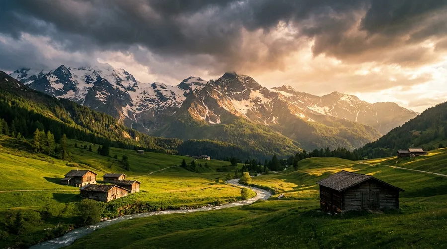 Verschneite Alpengipfel im Morgenlicht mit Nebel im Tal als Leuchtbild-Motiv