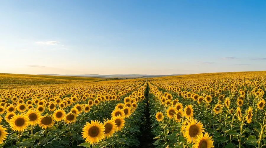 Sonnenblumenfeld in voller Blüte unter blauem Himmel als Leuchtbild-Motiv