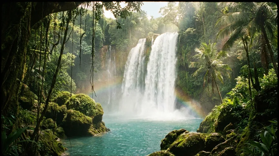 Tropischer Wasserfall mit türkisem Wasser im Dschungel als Leuchtbild-Motiv