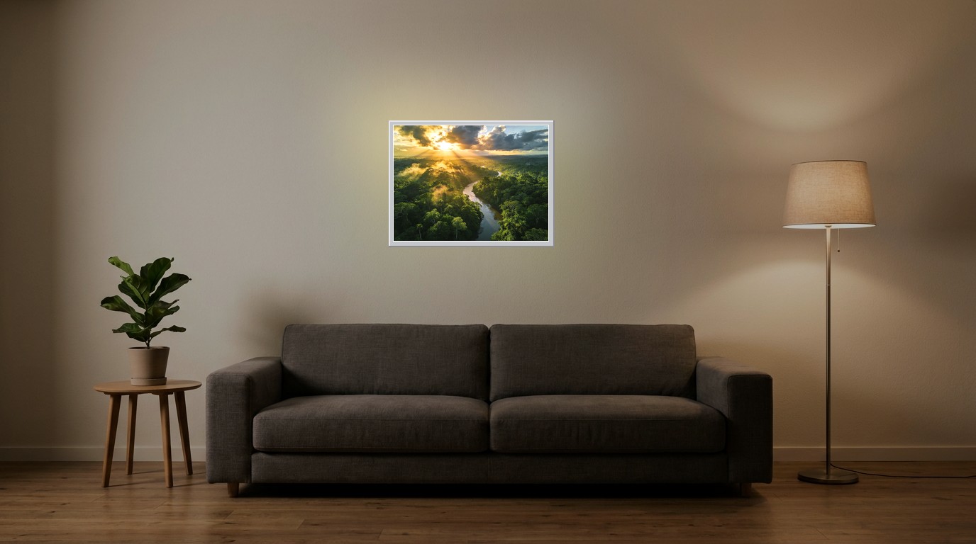 Amazonas-Regenwald als Lichtposter im Wohnzimmer