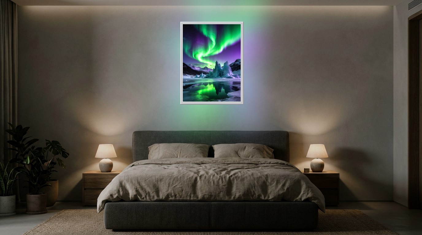 Aurora Borealis als Lichtposter im Schlafzimmer