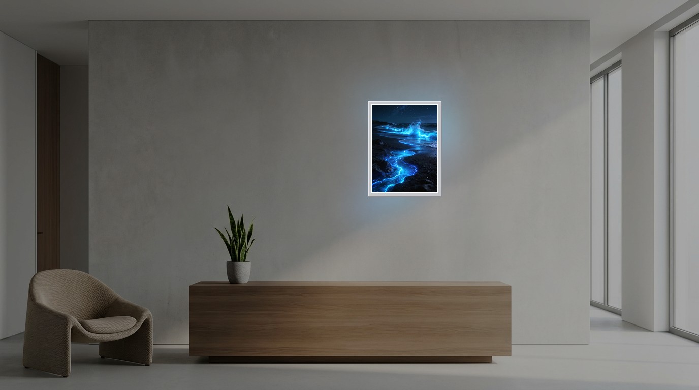 Biolumineszenz-Strand als Lichtposter im Büro