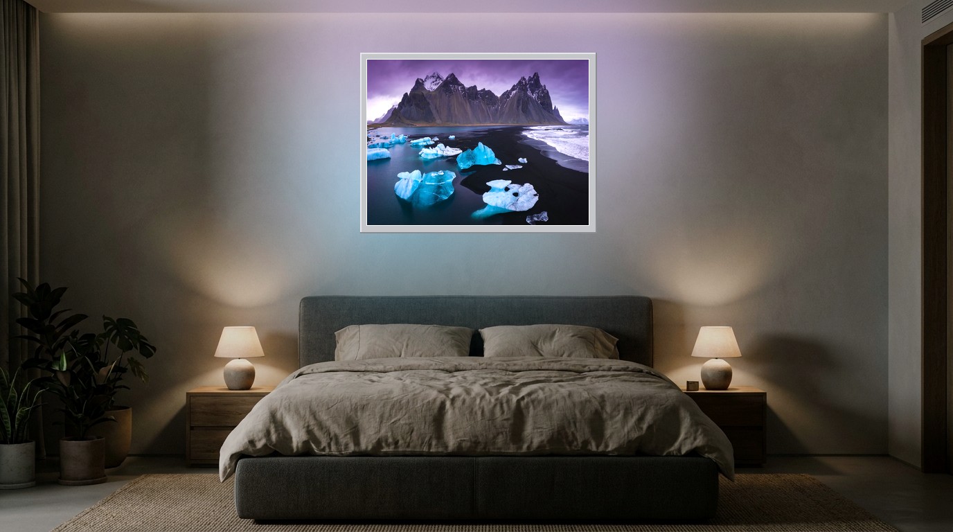 Gletscherlagune als Lichtposter im Schlafzimmer