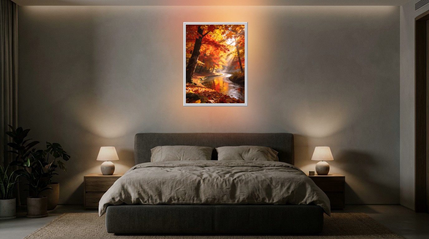 Herbstwald als Lichtposter im Schlafzimmer