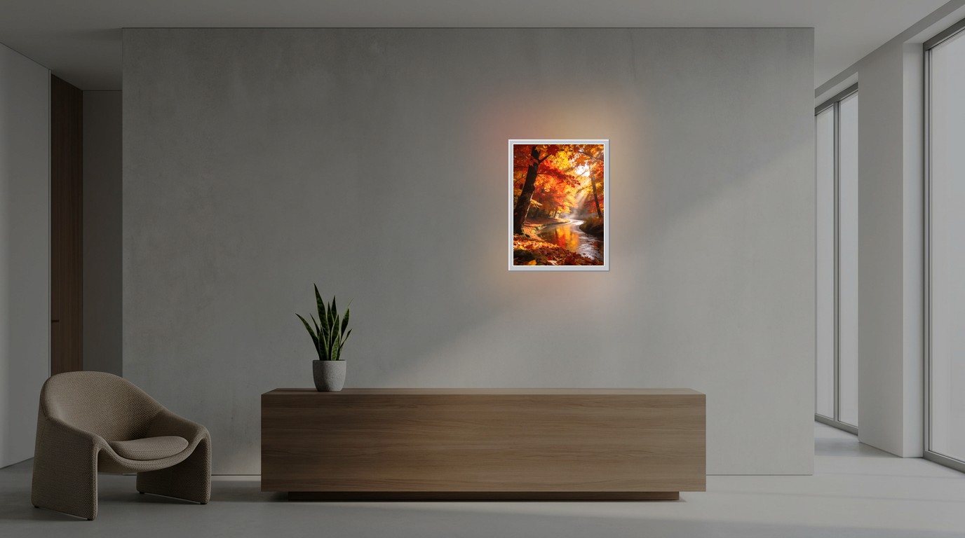 Herbstwald als Lichtposter im Büro