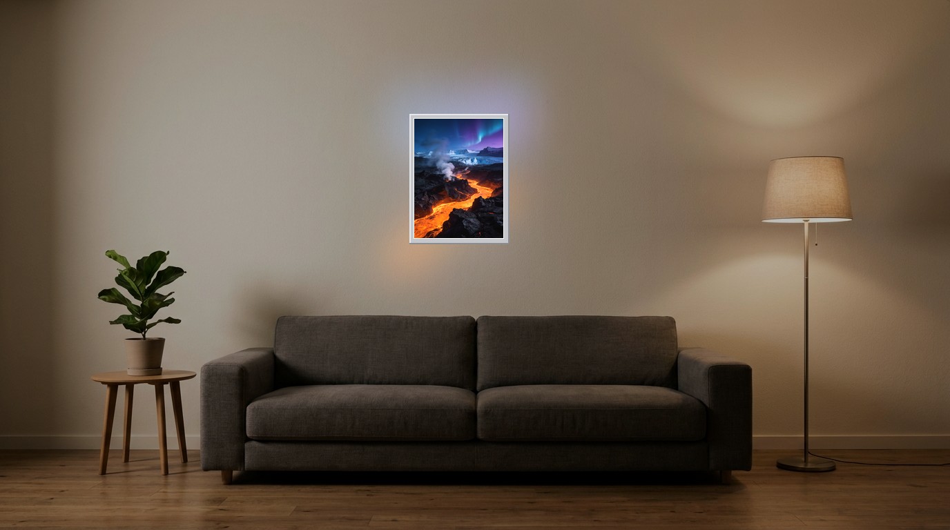 Islands Vulkane als Lichtposter im Wohnzimmer