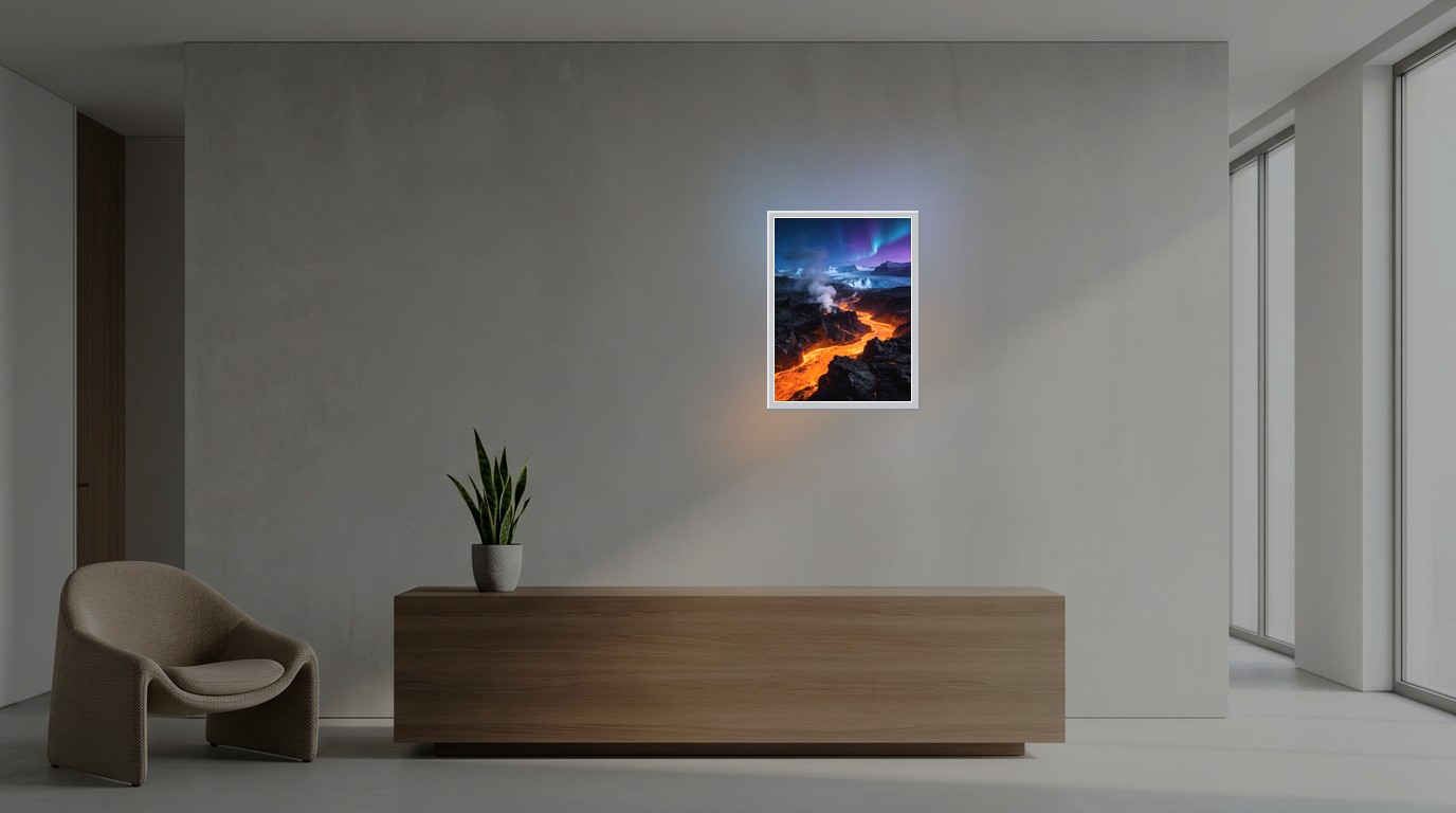 Islands Vulkane als Lichtposter im Büro