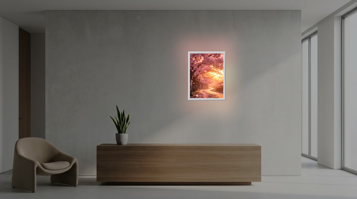 Kirschblüten-Allee als Lichtposter im Büro