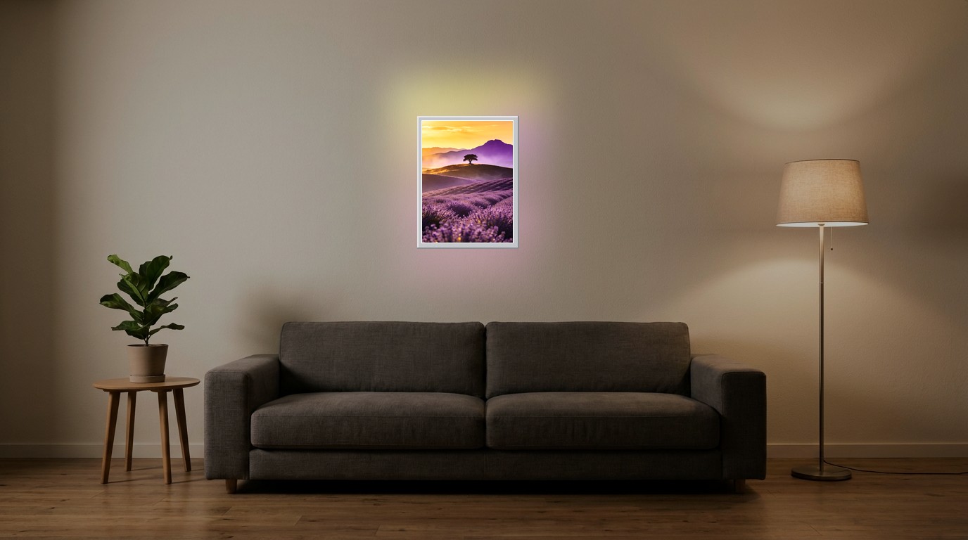 Lavendelfelder als Lichtposter im Wohnzimmer