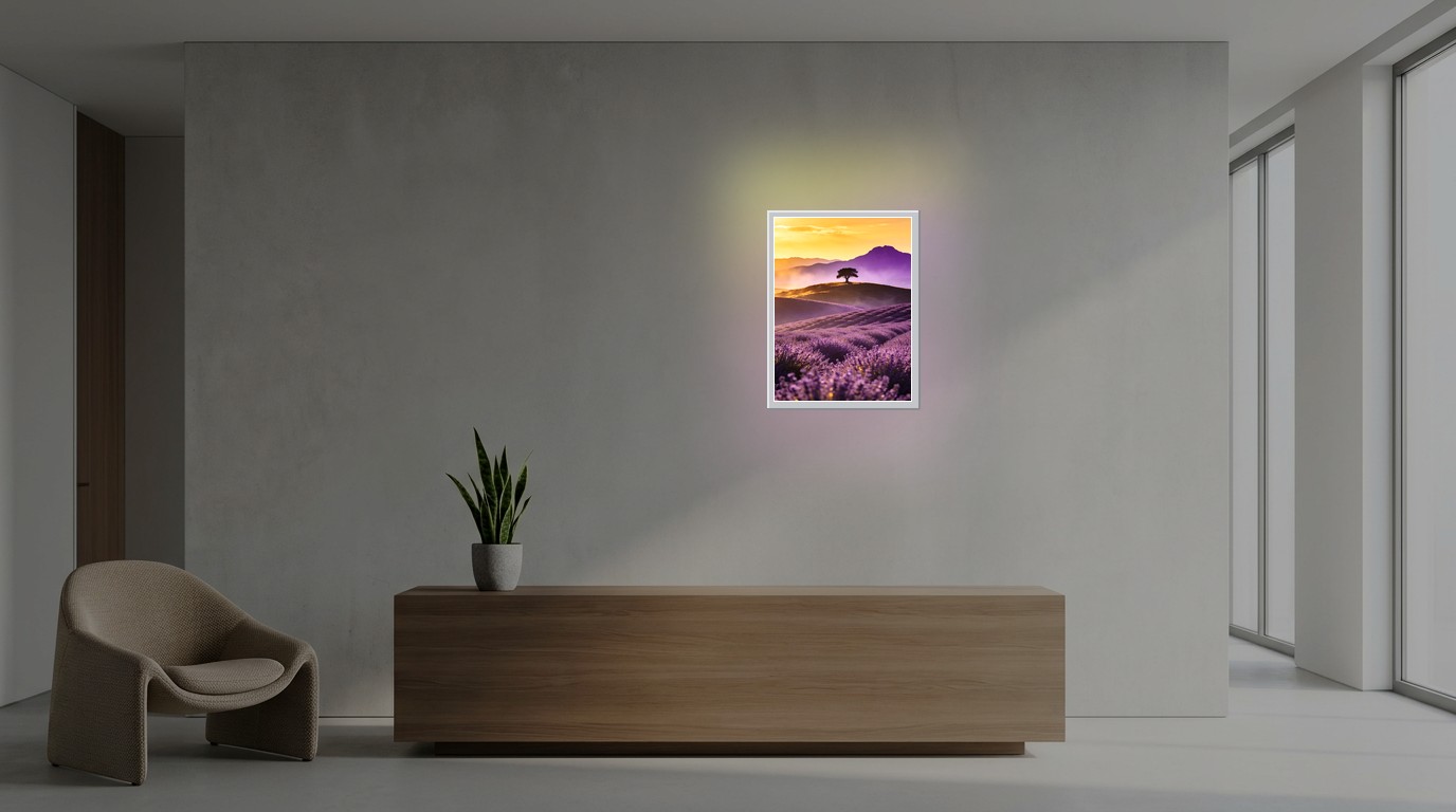 Lavendelfelder als Lichtposter im Büro