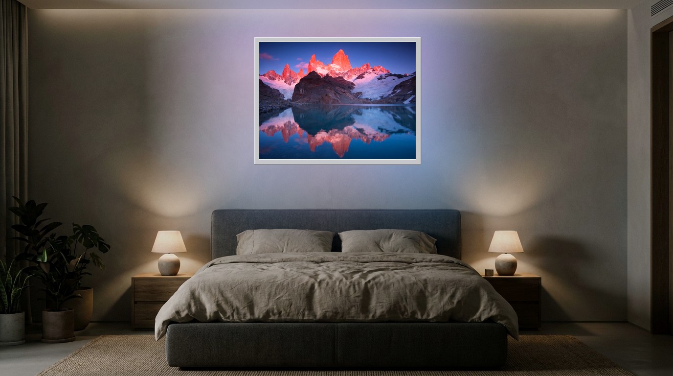 Patagonien im Alpenglühen als Lichtposter im Schlafzimmer