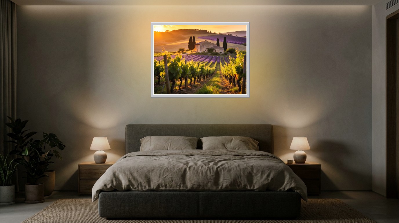 Weinberge der Provence als Lichtposter im Schlafzimmer