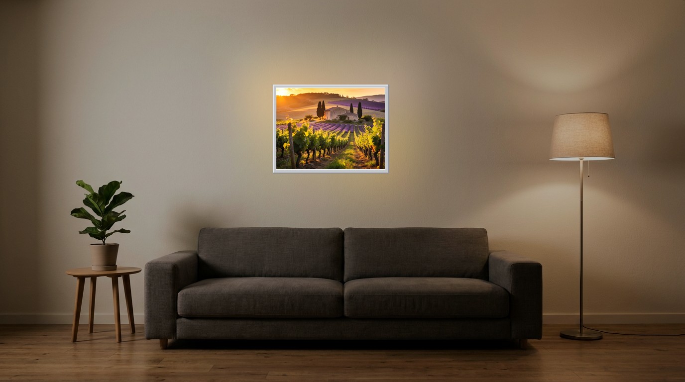 Weinberge der Provence als Lichtposter im Wohnzimmer