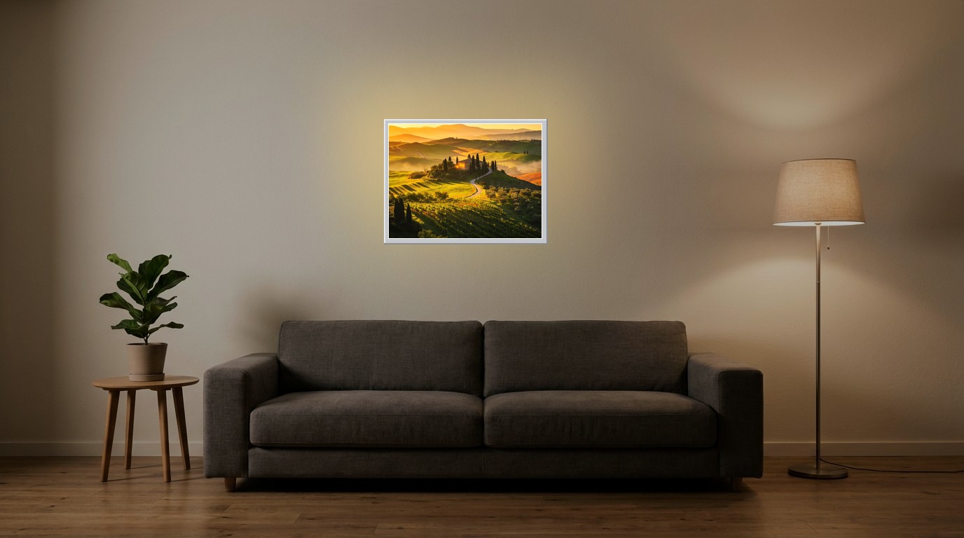 Hügel der Toskana als Lichtposter im Wohnzimmer