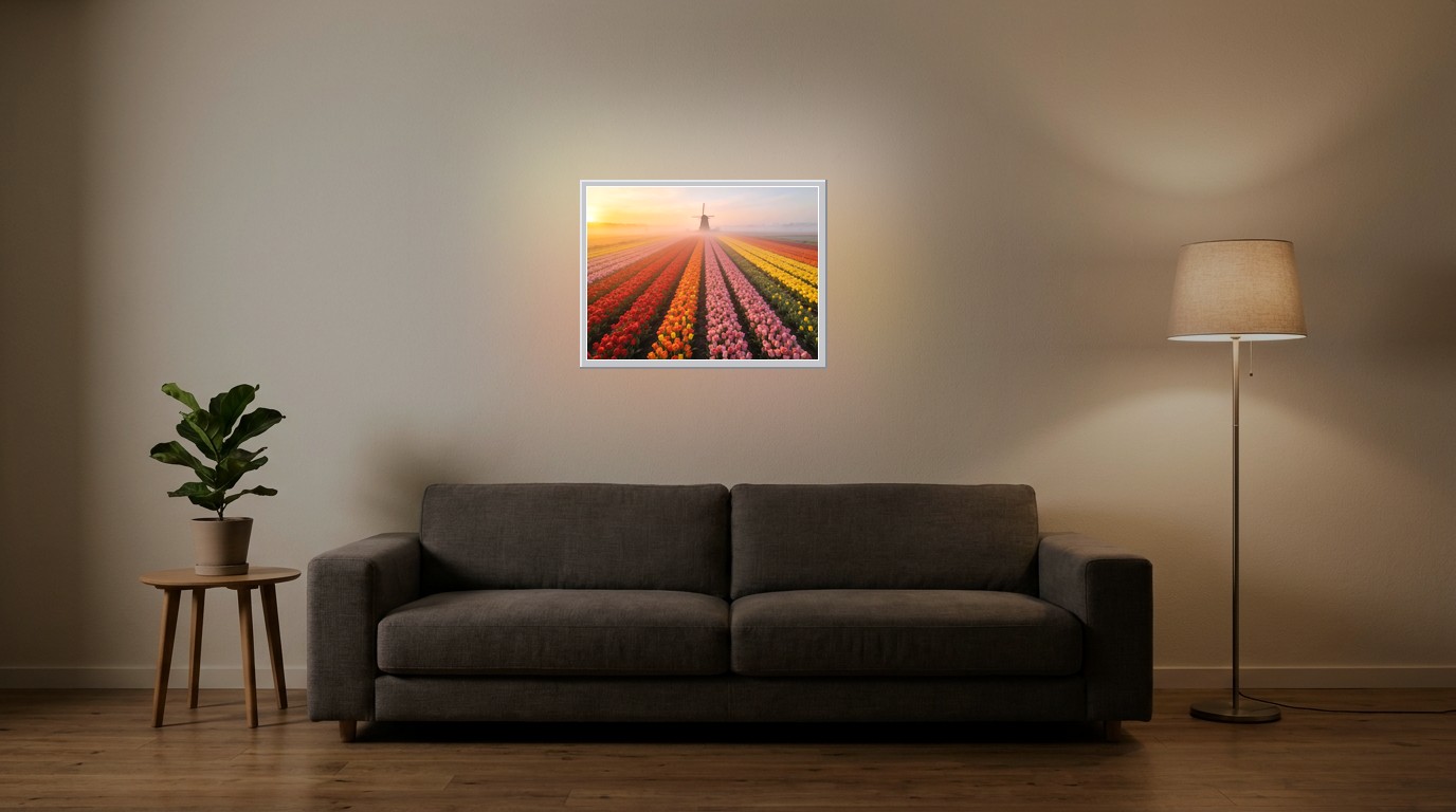 Tulpenfelder als Lichtposter im Wohnzimmer
