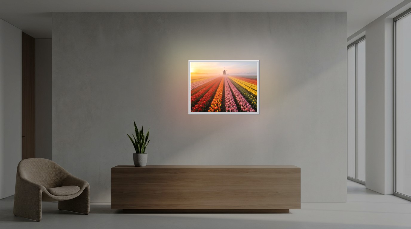 Tulpenfelder als Lichtposter im Büro